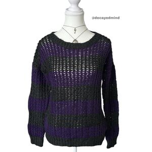 Y2K “Seductions” Grey and Purple Stripe Crochet Knit Sweate